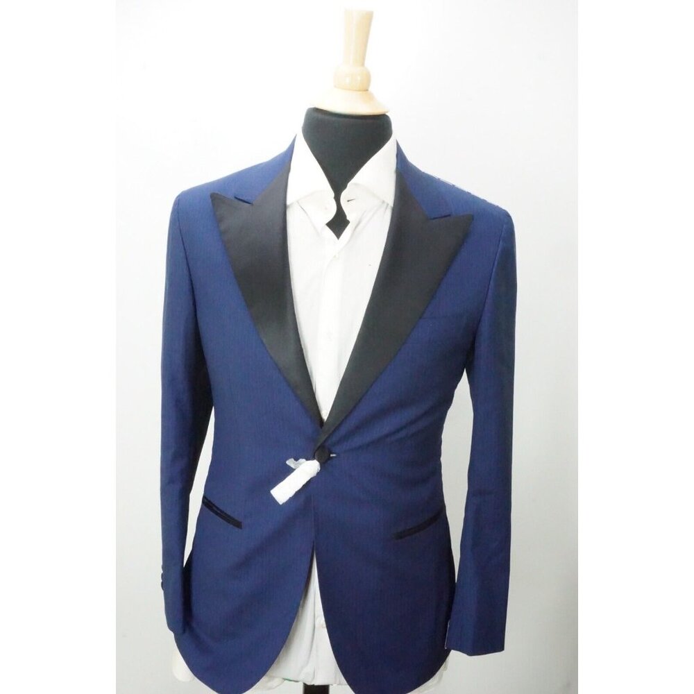Sartorio Napoli Blue Black Lapel Formal 2 Pc Tuxedo Jacket Pant 48 EU BRAND NEW